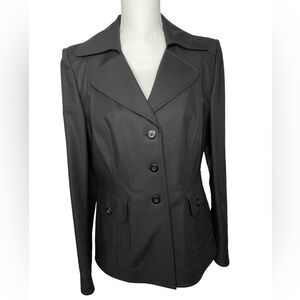 Ellen Tracy Black Blazer Cotton Spandex Wide Notch Collar Three Button Size 10